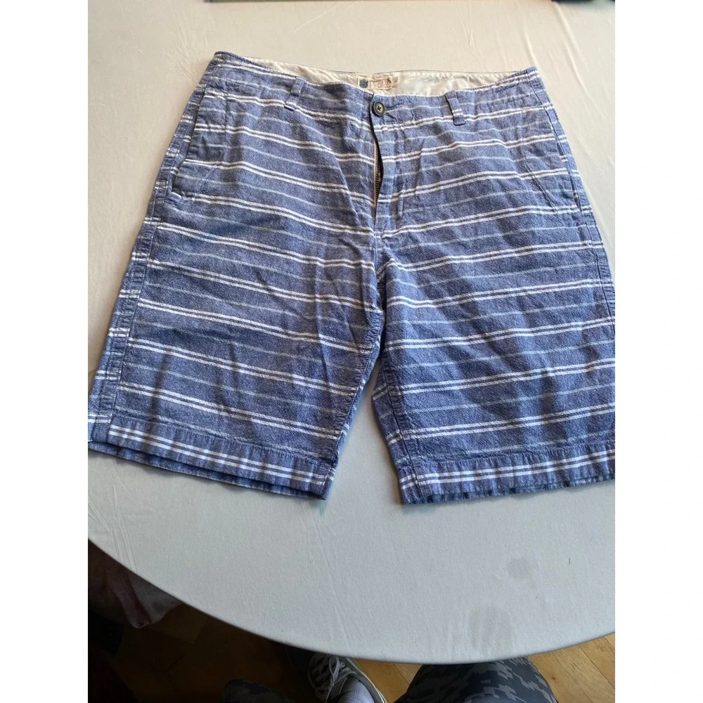 J. Crew Mens Blue White Striped Linen Cotton Blend Shorts Size 34 Style 53540